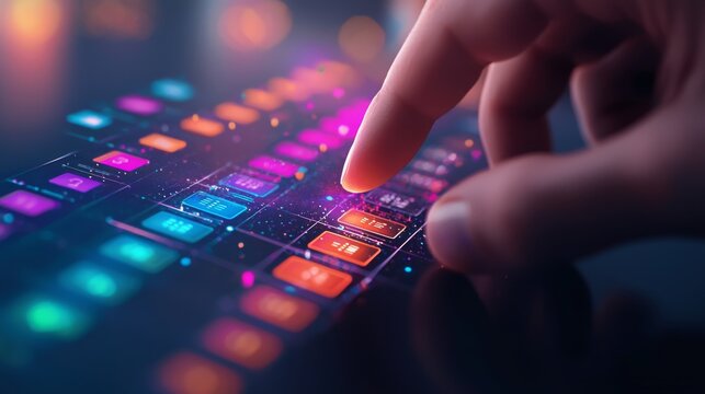 Interactive digital interface modern tech hub visual content futuristic environment close-up view user engagement concept