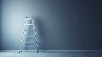 A clean room with an aluminum ladder placed against a plain gray wall, suggesting home improvement or professional work.