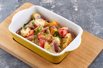 roasted vegetables with chicken and cheese