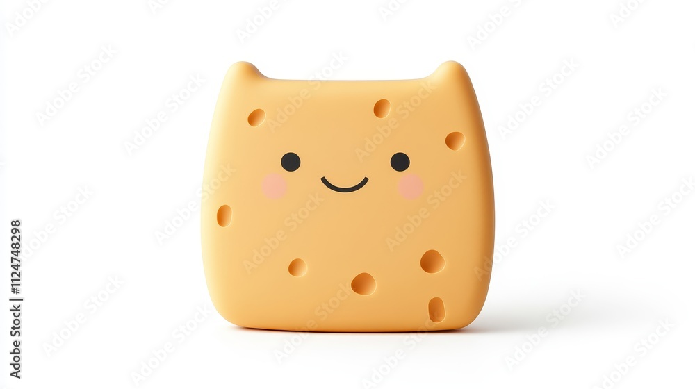 Poster cute and cheerful smiling cartoon cheese block character with fun design for playful and whimsical t