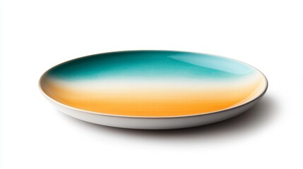 Elegant Ceramic Plate with Vibrant Gradient Color Transition from Soft Blue to Bright Orange for Stylish Dining and Table Decor