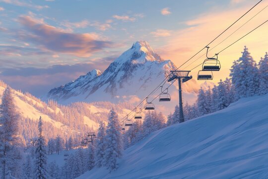 Winter wonderland snowy ski resort chairlift majestic mountain peaks