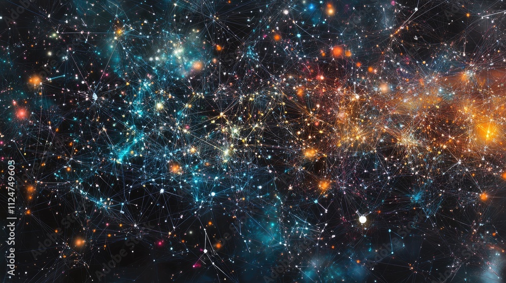 Poster a web of interconnected nodes, showcasing the interdependence of concepts and the complexity within 