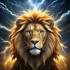 Fototapeta premium vector lion illustration with lightening background