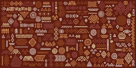 Fototapeta na wymiar Set of primitive ethnic elements, hand drawn geometric ornament, vector design 