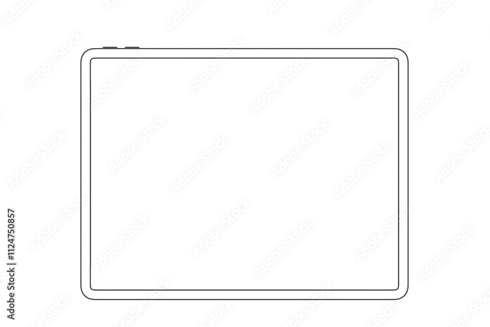 Poster Tablet outline illustration, minimalistic style on white background, emphasizing clean design, tech concept, and digital layout. 3D Rendering.