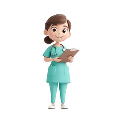 A cheerful nurse holding a clipboard, ready to help patients in a healthcare setting., isolated on a transparent background.