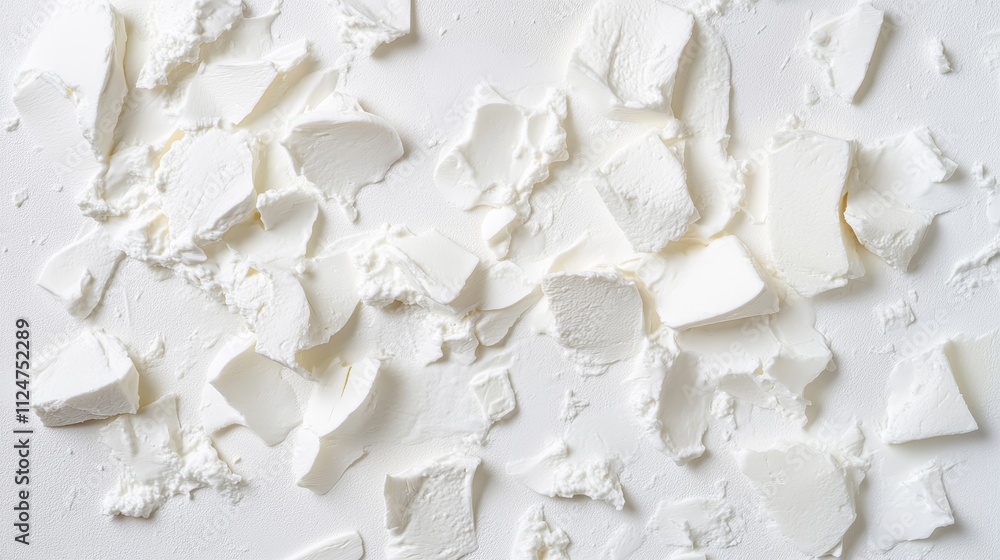 Poster crumbled white substance on soft surface artfully arranged, highlighting texture and contrast in min
