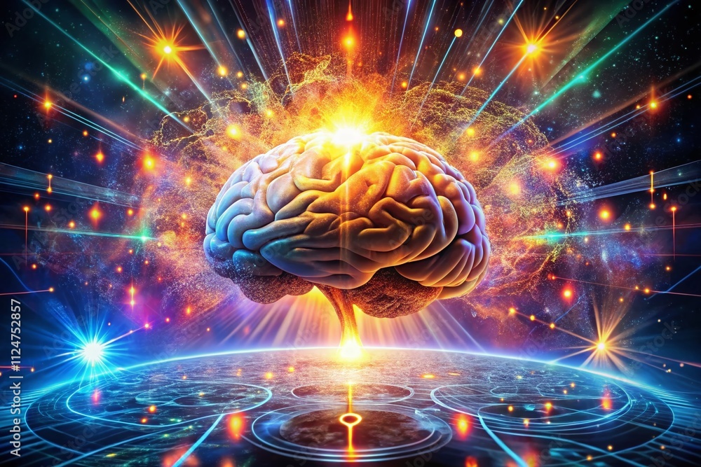 Aufkleber a surreal glowing brain surrounded by sparks in a digital realm representing creativity and intellig