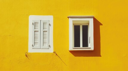 A white building with a yellow background