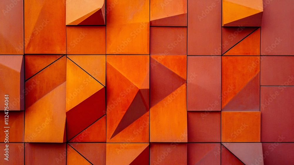 Aufkleber modern building facade with orange geometric panels creating abstract pattern