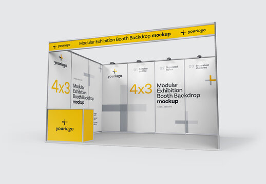 Modular Exhibition Booth Mockup, Expo Stand for Design and Branding Projects