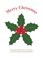 An illustration card featuring the representative Christmas plant, the 'tiger thorn tree'. The typography reads 'Merry Christmas'.