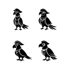 Set of Pirate Parrot silhouette, black and white silhouette, vector and illustration