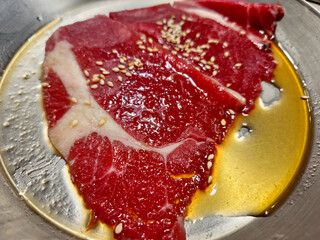 Obraz premium Raw oyster blade meat slice