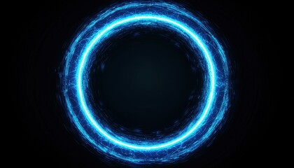 Futuristic Electric Blue Circular Light Frame on Dark Background