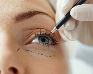Beautician Preparing for Cosmetic Eyelid Surgery a Bright Studio Setting