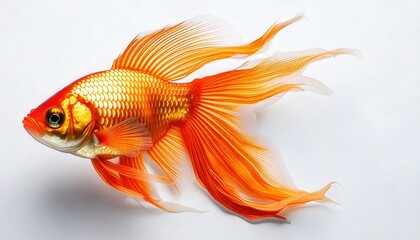 Fototapeta premium Golden Fish with Flowing Fins: A mesmerizing close-up of a vibrant goldfish with delicate, flowing fins, showcasing its beauty and grace. 