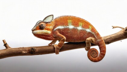 Obraz premium Orange Two Horned Chameleon on Branch 