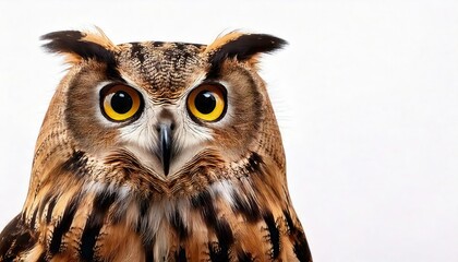 Obraz premium Majestic Owl Portrait: A captivating close-up of a powerful owl, its intense gaze and intricate plumage command attention. The image evokes wisdom, mystery, and the beauty of the natural world. 