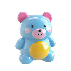 Cute and Colorful Cartoon-Style Teddy Bear Toy with Glossy Finish against White Background