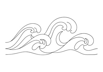 Continuous One-Line Drawing of a Flowing Ocean Wave - Minimalist Nature Art