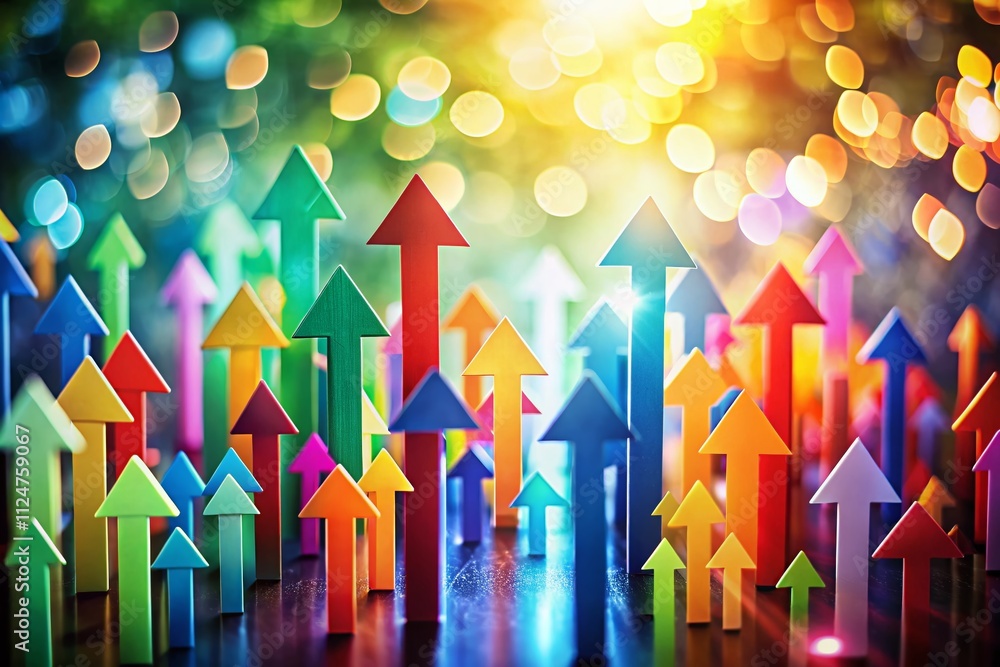 Poster a vibrant array of colorful arrows indicating various directions, symbolizing movement, growth, and 