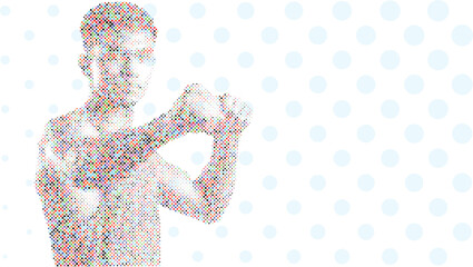 A silhouette vector from colorful dots of a boxer athlete exercise routine