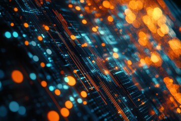 Futuristic financial graphs cityscape background bokeh lights digital stock market