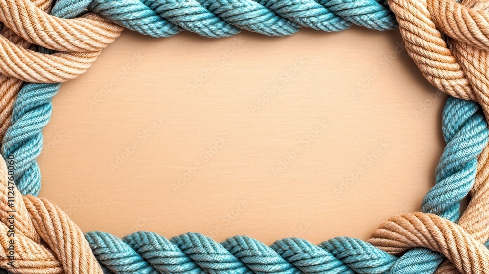 Poster an artistic frame created from intertwined ropes, ideal for showcasing text or images in a nautical 
