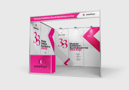 Modular Exhibition Booth Mockup, Expo Stand for Design and Branding Projects