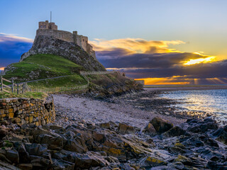 Sunrise on Lindisfarne Castle on Holy Island, Northumberland