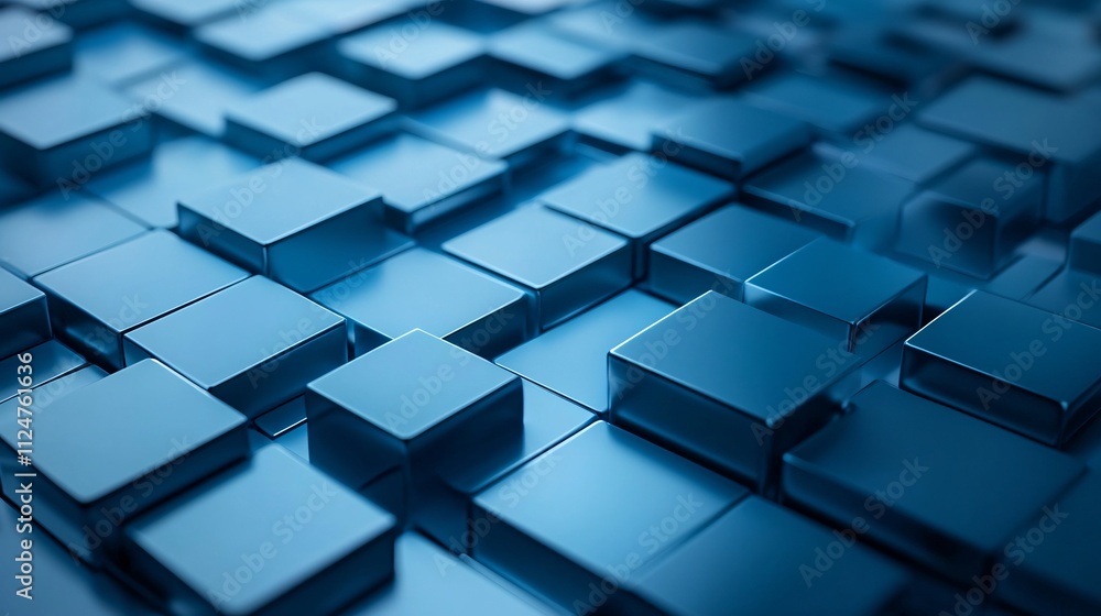 Poster abstract blue cubes forming a futuristic technological background