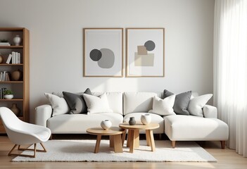 Stylish Scandinavian Living Room Featuring White Sofa, Natural Light, and Elegant Decor - Perfect for Modern Homes