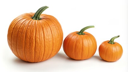 Obraz premium Three Pumpkins Size Progression, Autumn Harvest Concept, White Background