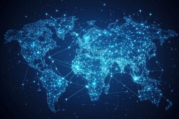 Digital map showcasing global connectivity and interaction in the realm of telecommunications and internet technology