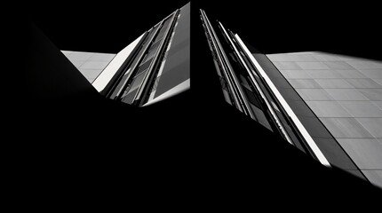 Geometric Reflections: A minimalist black and white photo of a mirrored building facade creating a striking geometric composition.