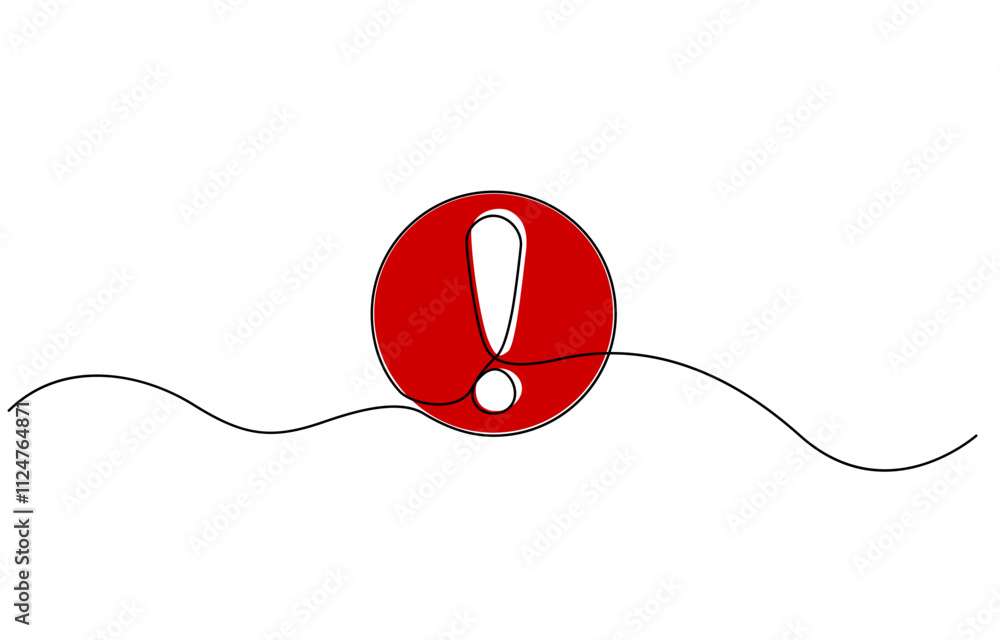 Aufkleber exclamation point. one line continuous exclamation point. line art, continuous one line drawing, dan