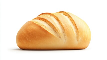 Freshly Baked Unsliced White Bread Loaf with Golden Crust and Soft Interior on a White Background for Bakery and Culinary Use