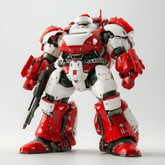 Santa Claus in a Gundam exosuit mech robot, ready for action with a sleek, futuristic look and dynamic energy.