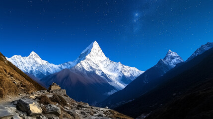 Obraz premium Snow Capped Mountains Under Starry Night Sky
