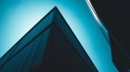 Obraz premium Modern Architecture: Teal Building against a Vivid Blue Sky 