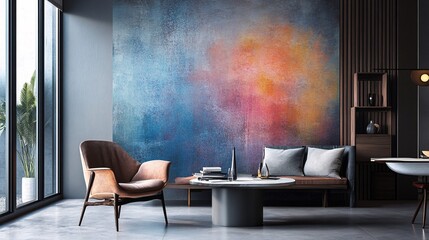 Modern living room interior design featuring vibrant abstract painting