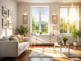 Fototapeta premium Long Exposure Light Living Room Interior Design Mockup Frames Drawer Decoration Photography