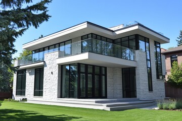 Modern luxury villa minimalist architecture blue and white exterior large glass windows