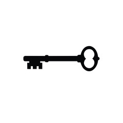 Silhouette of an old door key. Old door key vector icon illustration isolated on white background.
