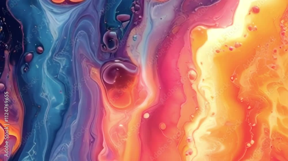 Poster Animation with abstract colored shapes reminiscent of star clusters and galaxies. Dynamic composition with high contrast