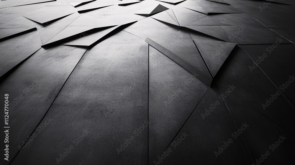 Poster Abstract black geometric surface creating dramatic shadows