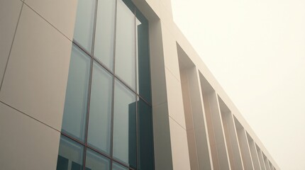 Modern Architecture:  A low-angle view of a sleek, modern building with large glass windows, showcasing a sense of contemporary design and urban sophistication.