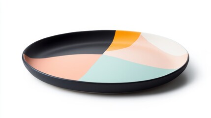 Fototapeta premium Elegant Round Plate with Abstract Color Design Featuring Soft Pastels and Bold Hues Ideal for Modern Table Settings, Decorative Displays, or Serving Dishes